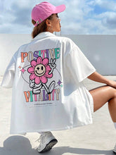 Slogan & Cartoon Graphic Drop Shoulder Shirt